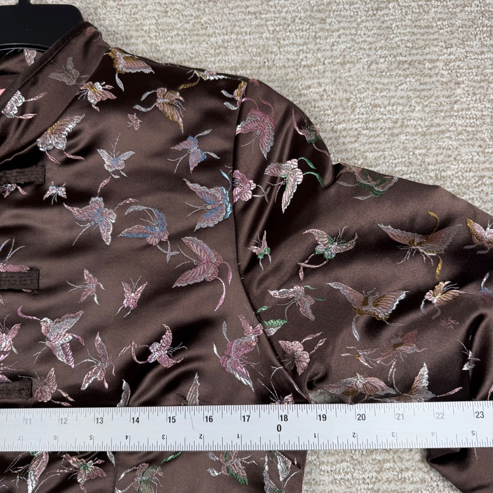 Old Navy Asian Style Butterfly‎ Print Jacket Women's Large Brown Y2K Vintage - Picture 9 of 11